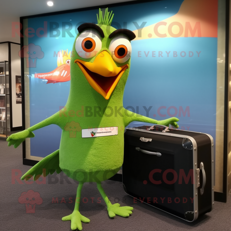 Green Woodpecker mascot costume character dressed with a Bikini and Briefcases