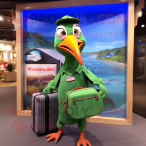 Green Woodpecker mascot costume character dressed with a Bikini and Briefcases