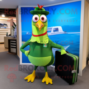 Green Woodpecker mascot costume character dressed with a Bikini and Briefcases