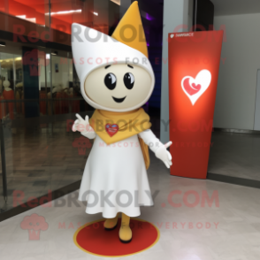 Cream Arrow Of Love mascot costume character dressed with a Pencil Skirt and Shawls