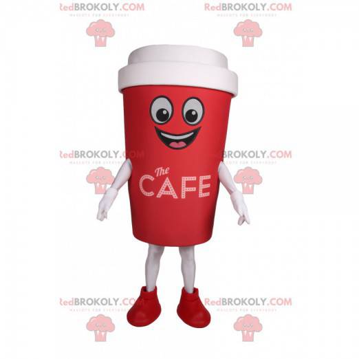 Mascote de xícara de café vermelha para viagem - Redbrokoly.com