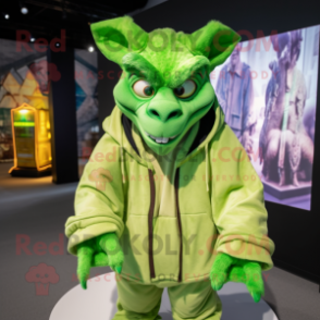 Lime Green Gargoyle mascot costume character dressed with a Hoodie and Ties