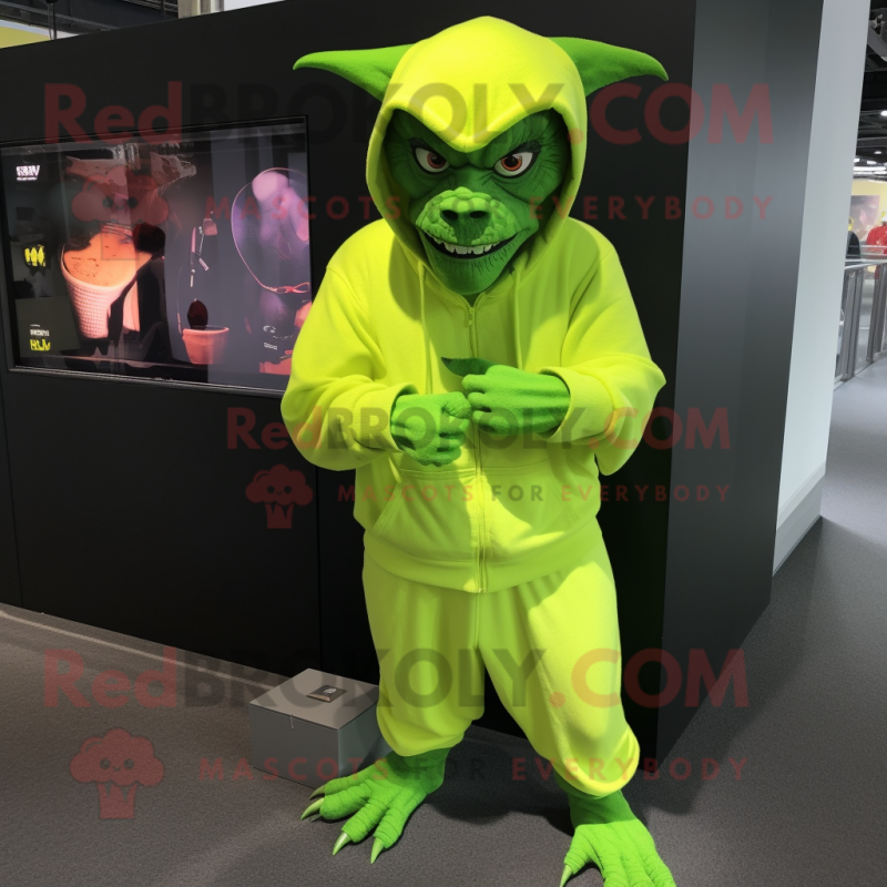 Lime Green Gargoyle mascot costume character dressed with a Hoodie and Ties