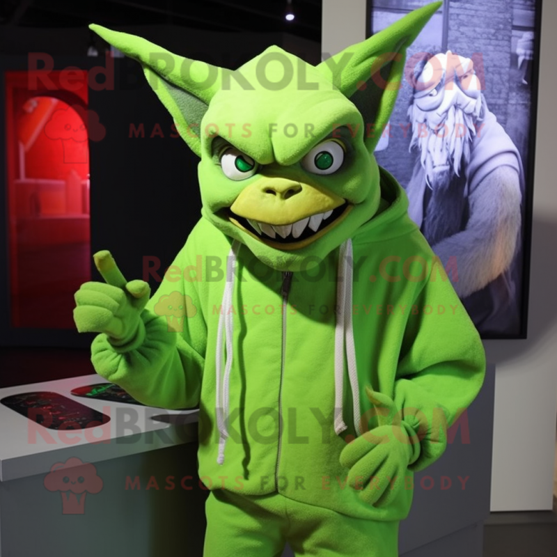 Lime Green Gargoyle mascot costume character dressed with a Hoodie and Ties Lime Green Gargoyle mascot costume character dressed with a Hoodie and Ties