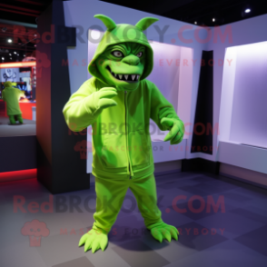 Lime Green Gargoyle mascot costume character dressed with a Hoodie and Ties