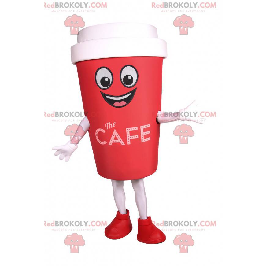 Mascote de xícara de café vermelha para viagem - Redbrokoly.com