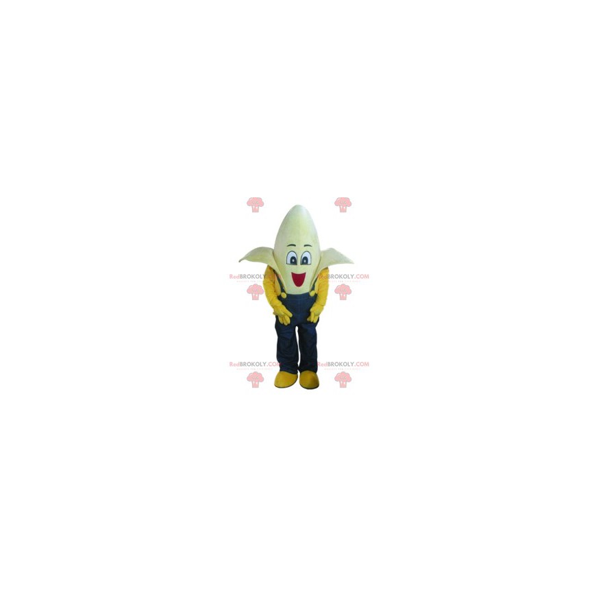 Super grappige bananenmascotte met zijn blauwe overall - Super grappige bananenmascotte met zijn blauwe overall -