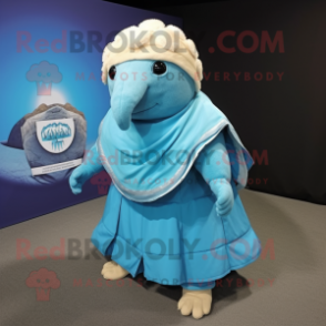 Sky Blue Glyptodon mascot costume character dressed with a Wrap Skirt and Headbands