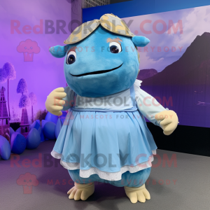 Sky Blue Glyptodon mascot costume character dressed with a Wrap Skirt and Headbands