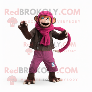 Magenta Capuchin Monkey mascot costume character dressed with a Dungarees and Scarf clips