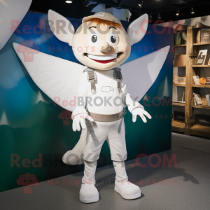 White Tooth Fairy mascot costume character dressed with a Sweatshirt and Suspenders