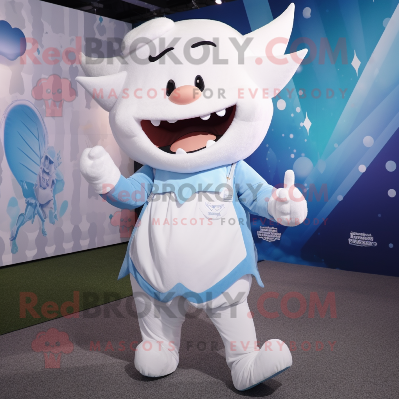 White Tooth Fairy mascot costume character dressed with a Sweatshirt and Suspenders