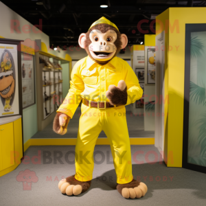 Lemon Yellow Chimpanzee mascot costume character dressed with a Dress Shirt and Belts