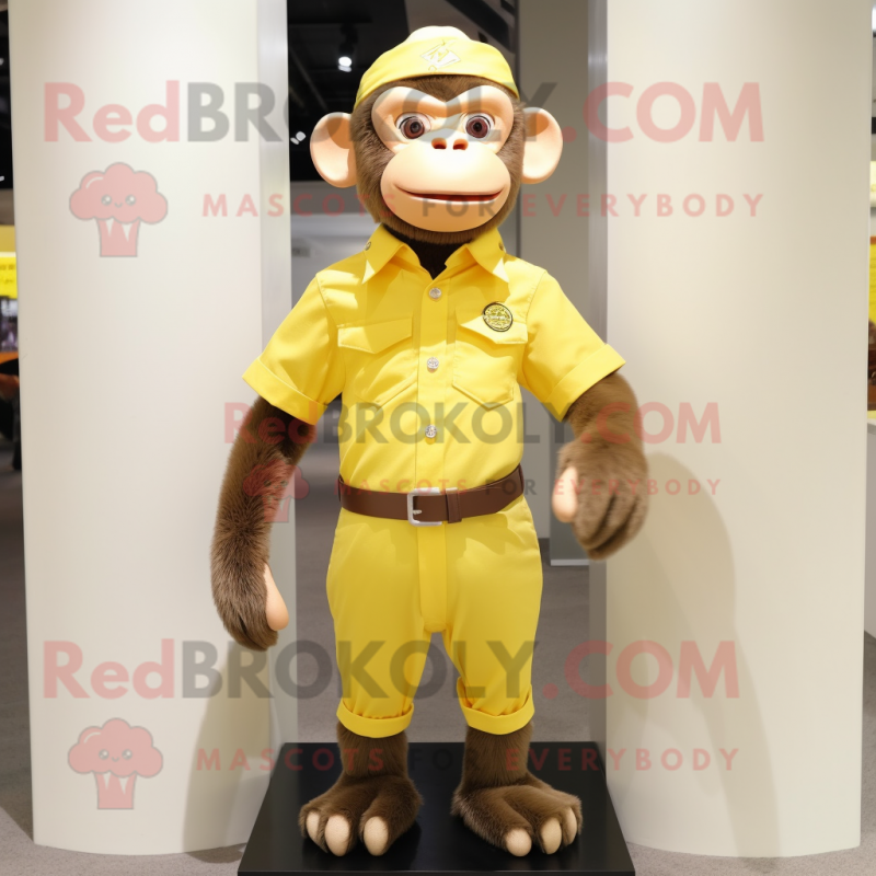 Lemon Yellow Chimpanzee mascot costume character dressed with a Dress Shirt and Belts