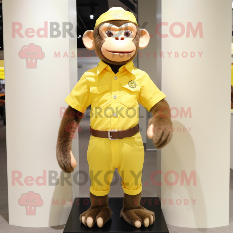 Lemon Yellow Chimpanzee mascot costume character dressed with a Dress Shirt and Belts Lemon Yellow Chimpanzee mascot costume character dressed with a Dress Shirt and Belts