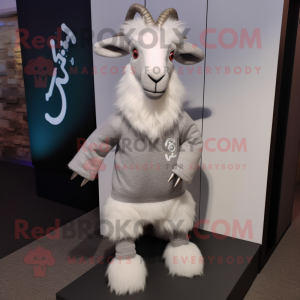 Gray Angora Goat mascot costume character dressed with a Sweatshirt and Pocket squares