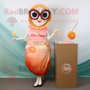 Peach Fried Calamari mascot costume character dressed with a Cocktail Dress and Sunglasses