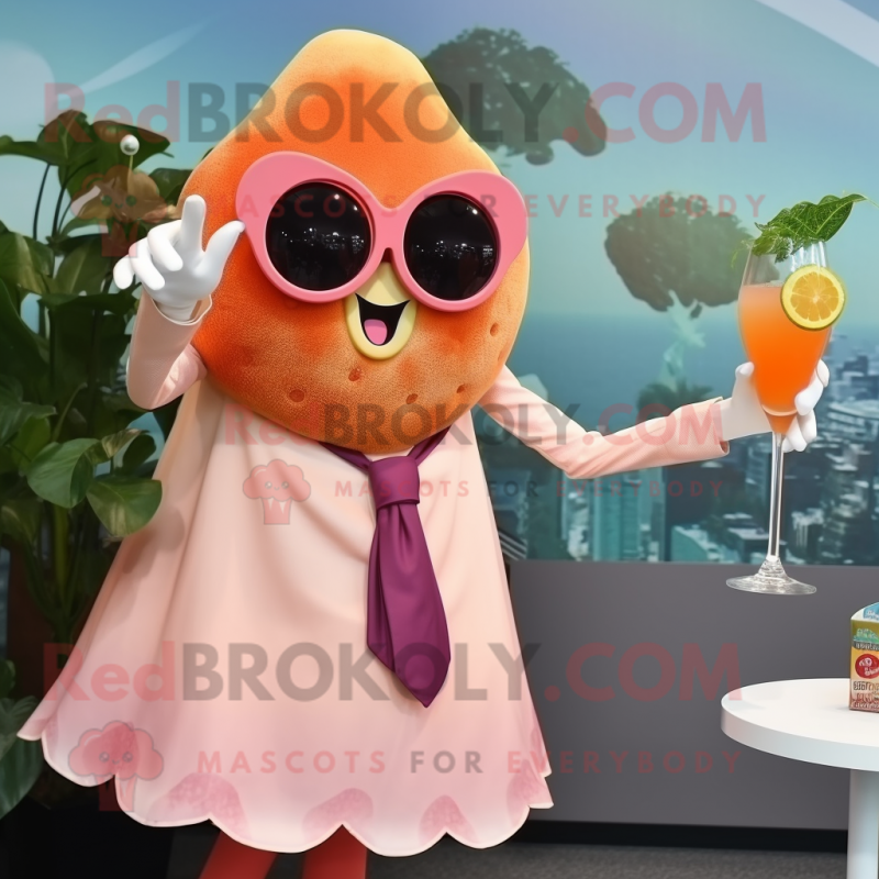 Peach Fried Calamari mascot costume character dressed with a Cocktail Dress and Sunglasses