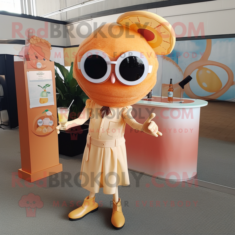 Peach Fried Calamari mascot costume character dressed with a Cocktail Dress and Sunglasses