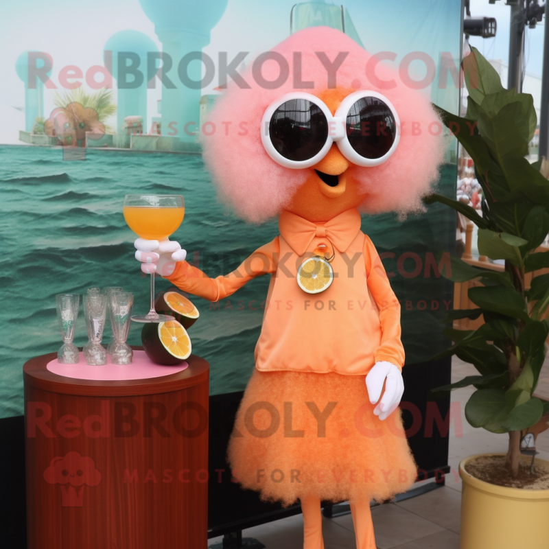 Peach Fried Calamari mascot costume character dressed with a Cocktail Dress and Sunglasses