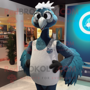 Gray Peacock mascot costume character dressed with a Tank Top and Ties