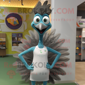 Gray Peacock mascot costume character dressed with a Tank Top and Ties