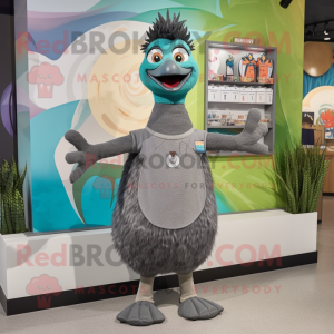 Gray Peacock mascot costume character dressed with a Tank Top and Ties