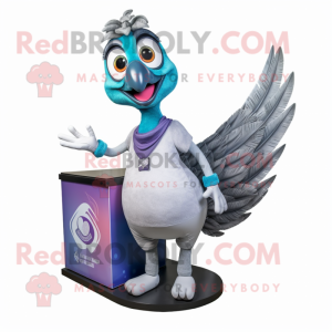 Gray Peacock mascot costume character dressed with a Tank Top and Ties
