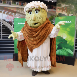 Rust Caesar Salad mascot costume character dressed with a Pleated Skirt and Shawls