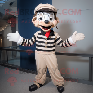 Tan Mime mascot costume character dressed with a Jacket and Bracelets