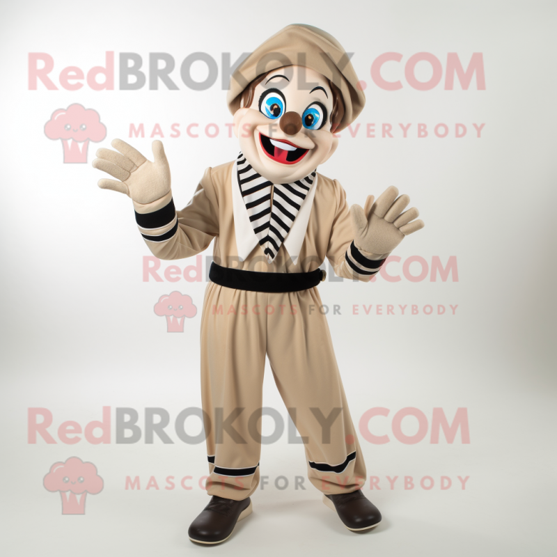 Tan Mime mascot costume character dressed with a Jacket and Bracelets