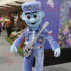 Lavender Soldier mascot costume character dressed with a Denim Shirt and Necklaces