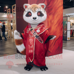 Silver Red Panda mascot costume character dressed with a Romper and Shawl pins
