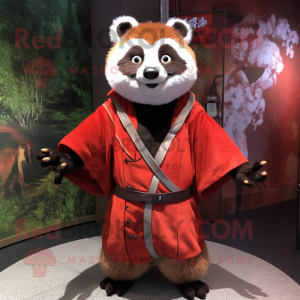 Silver Red Panda mascot costume character dressed with a Romper and Shawl pins