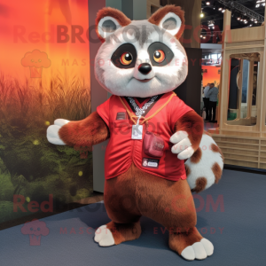 Silver Red Panda mascot costume character dressed with a Romper and Shawl pins