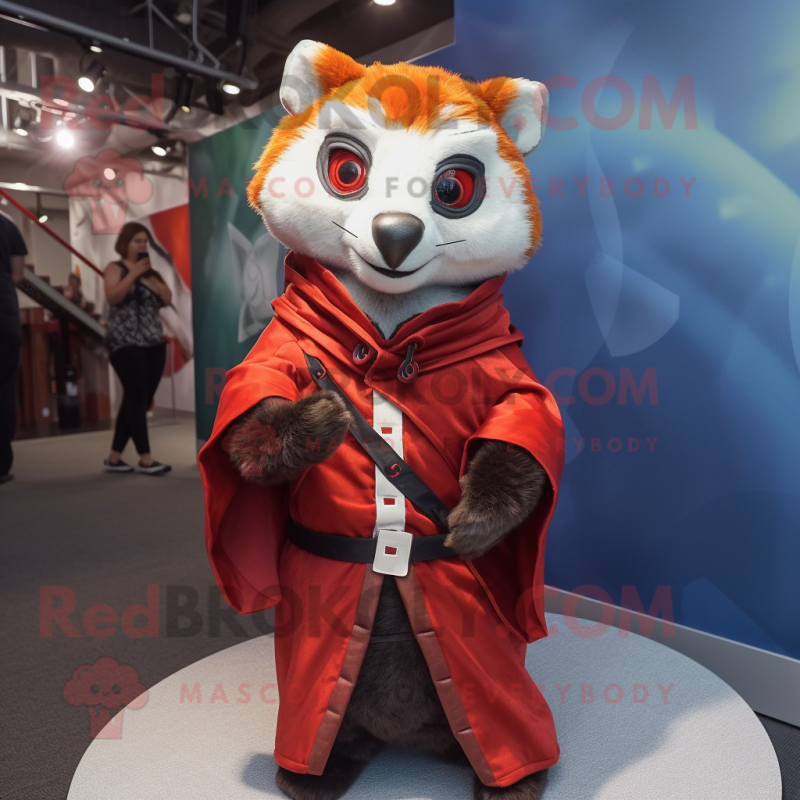 Silver Red Panda mascot costume character dressed with a Romper and Shawl pins Silver Red Panda mascot costume character dressed with a Romper and Shawl pins