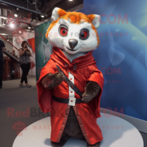 Silver Red Panda mascot costume character dressed with a Romper and Shawl pins