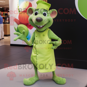 Lime Green Ratatouille mascot costume character dressed with a Joggers and Foot pads