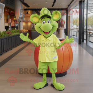 Lime Green Ratatouille mascot costume character dressed with a Joggers and Foot pads