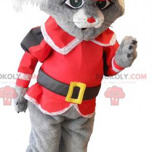 Gatto mascotte con stivali grigi con un costume rosso -