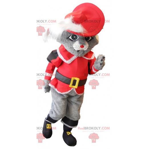 Mascot gato con botas grises con un traje rojo - Redbrokoly.com