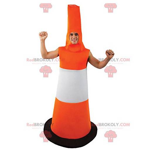 Mascotte del cono di traffico arancione e bianco -