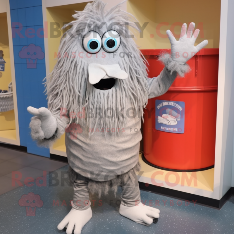 Silver Spaghetti mascot costume character dressed with a Bermuda Shorts and Mittens