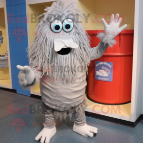 Silver Spaghetti mascot costume character dressed with a Bermuda Shorts and Mittens