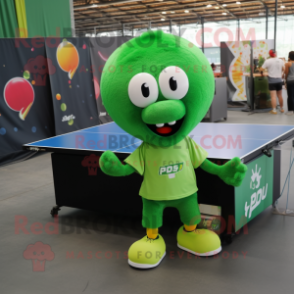 Green Ping Pong Table mascot costume character dressed with a T-Shirt and Keychains