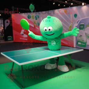 Green Ping Pong Table mascot costume character dressed with a T-Shirt and Keychains