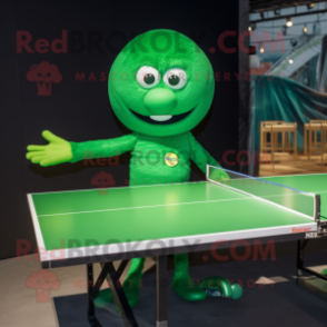 Green Ping Pong Table mascot costume character dressed with a T-Shirt and Keychains