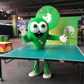 Green Ping Pong Table mascot costume character dressed with a T-Shirt and Keychains