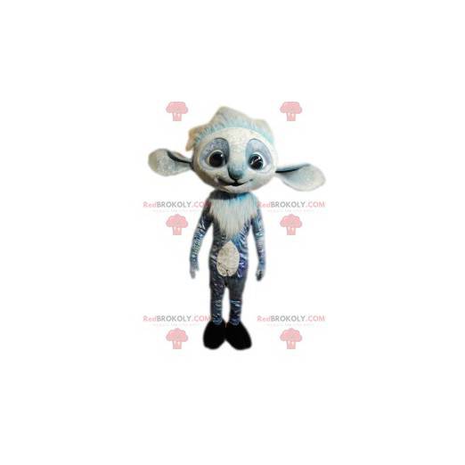 Mascote esquilo cinza e branco com orelhas grandes -