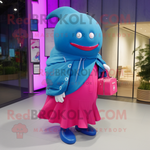 Magenta Blue Whale mascot costume character dressed with a Parka and Handbags